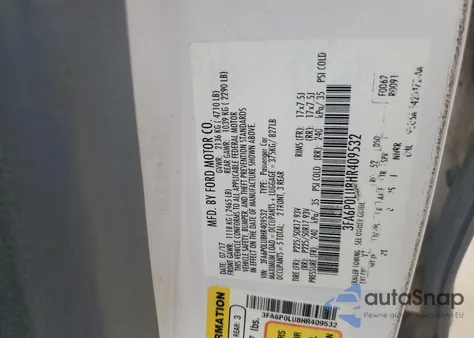 2017 Ford Fusion Se Hybrid из США, поврежденный, VIN 3FA6P0LU8HR409532